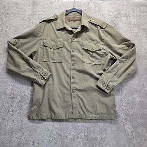 Point Zero Shirt Mens Medium Green Button Down Long Sleeve Safari Military